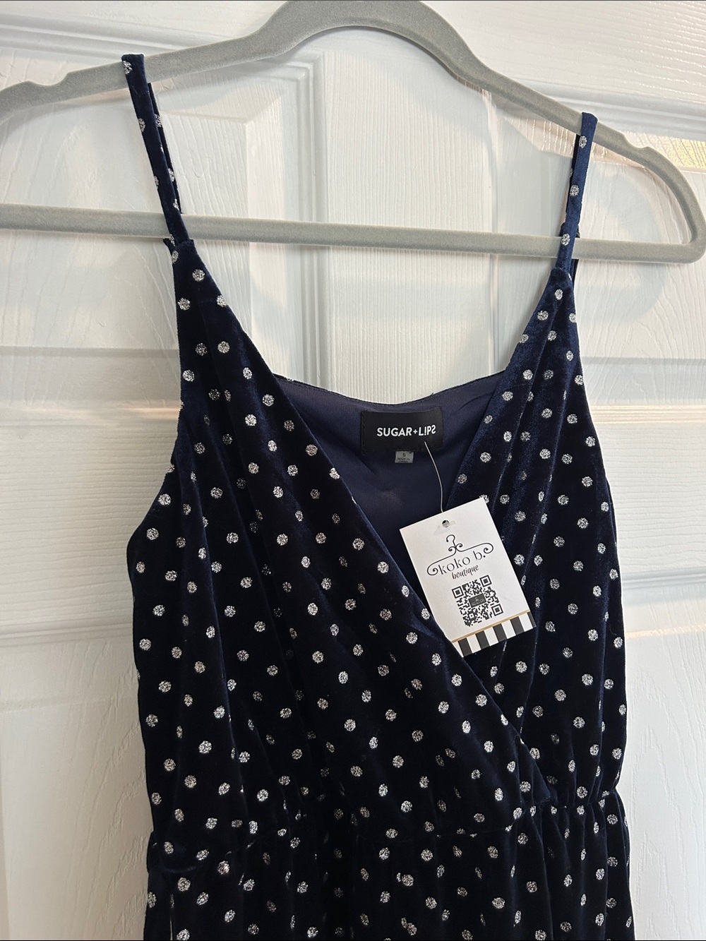 Navy Velvet Polka Dot Wrap Jumpsuit